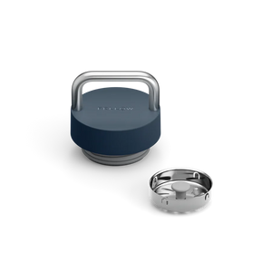 Blue stainless steel lid with carrying handle and separate flow screen, part of Fellow, EspressoGear, Latest news, all about coffee.