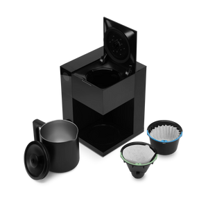 Black coffee brewer for precision manual brewing, with accessories for filter and carafe, part of Latest News, EspressoGear, all about coffee.