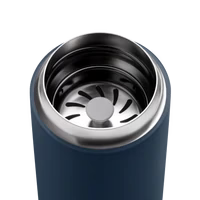 Blue reusable take away cup with insulated stainless steel lid, part of Fellow and EspressoGear, all about coffee.