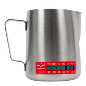 Thermometer Attento -Espresso Gear stainless steel milk pitcher with Built-in grinder temperature indicator for espresso.