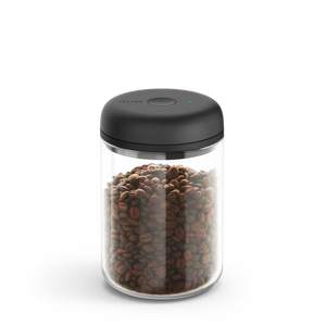 Glass storage jar with electric vacuum lock for coffee beans, part of Fellow, EspressoGear, Storage, all about coffee