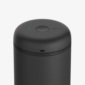 Matte black electric vacuum storage jar for coffee with LED indicator, part of Fellow, Storage, Latest news, all about coffee.