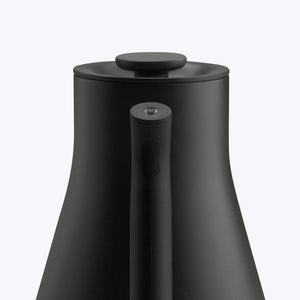Matte black kettle with sleek design and ergonomic handle, part of Fellow, EspressoGear, all about coffee