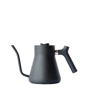 Matte black kettle with precise gooseneck spout, ideal for brewing, Latest news, all about coffee.