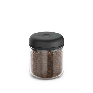Glass jar for coffee storage with electric vacuum sealing, part of Fellow, Storage, EspressoGear, Latest news, all about coffee.