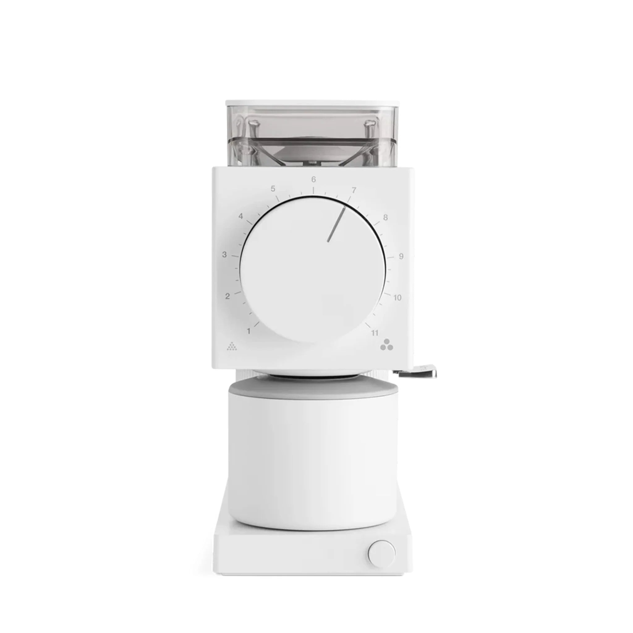 White electric coffee grinder with adjustable grind size for precise brewing, part of EspressoGear, all about coffee.