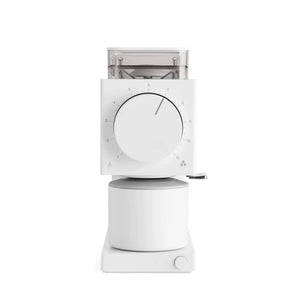 White electric coffee grinder with adjustable grind size for precise brewing, part of EspressoGear, all about coffee.