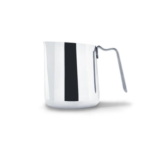 Polished stainless steel milk pitcher with precise spout, part of Espresso Accessories and Milk Pitchers, all about coffee.