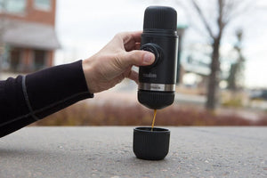 Portable espresso machine with adapter for Nespresso OriginalLine, perfect for baristas and portable coffee brewers.