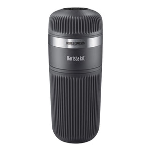 Portable barista equipment for double espresso in dark gray, part of the equipment and portable coffee makers from EspressoGear.
