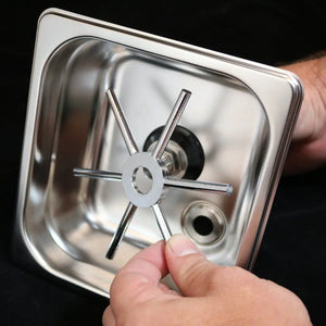 Square 150mm Pitcher Rinser Spinjet in stainless steel for quick cleaning of espresso pitchers.